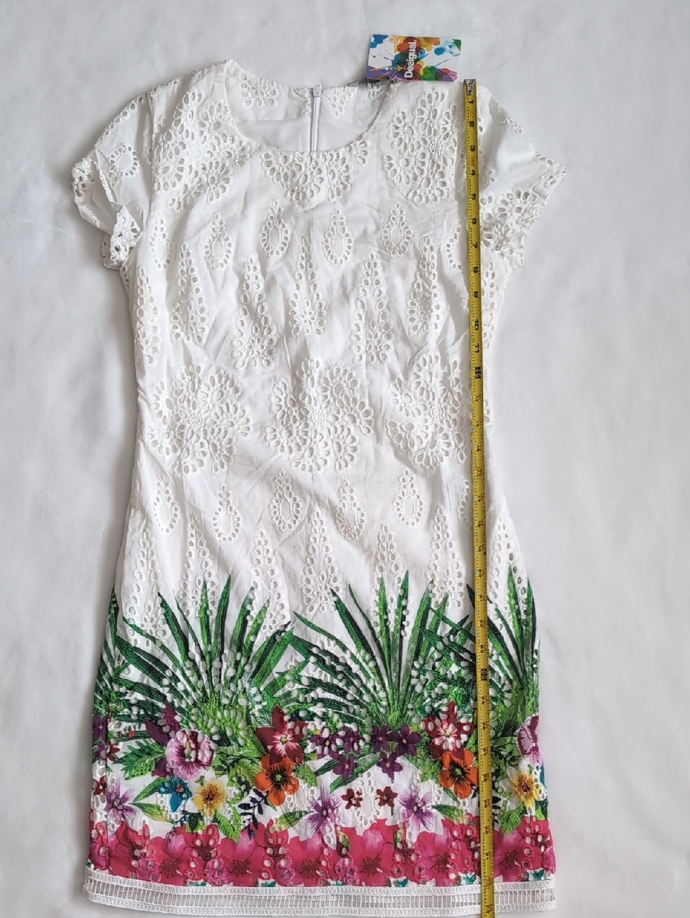 Desigual Floral Vest DENVER Eyelet Dress with Tropical Floral Design 🌴 Size 2 - Picture 11 of 16